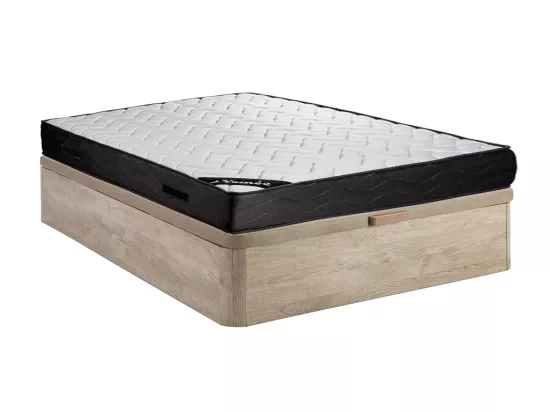 Ensemble 160 x 200 cm sommier coffre naturel clair + matelas ressorts ensachés 7 zones et mémoire de forme ép.24cm - MERISI de YSMÉE