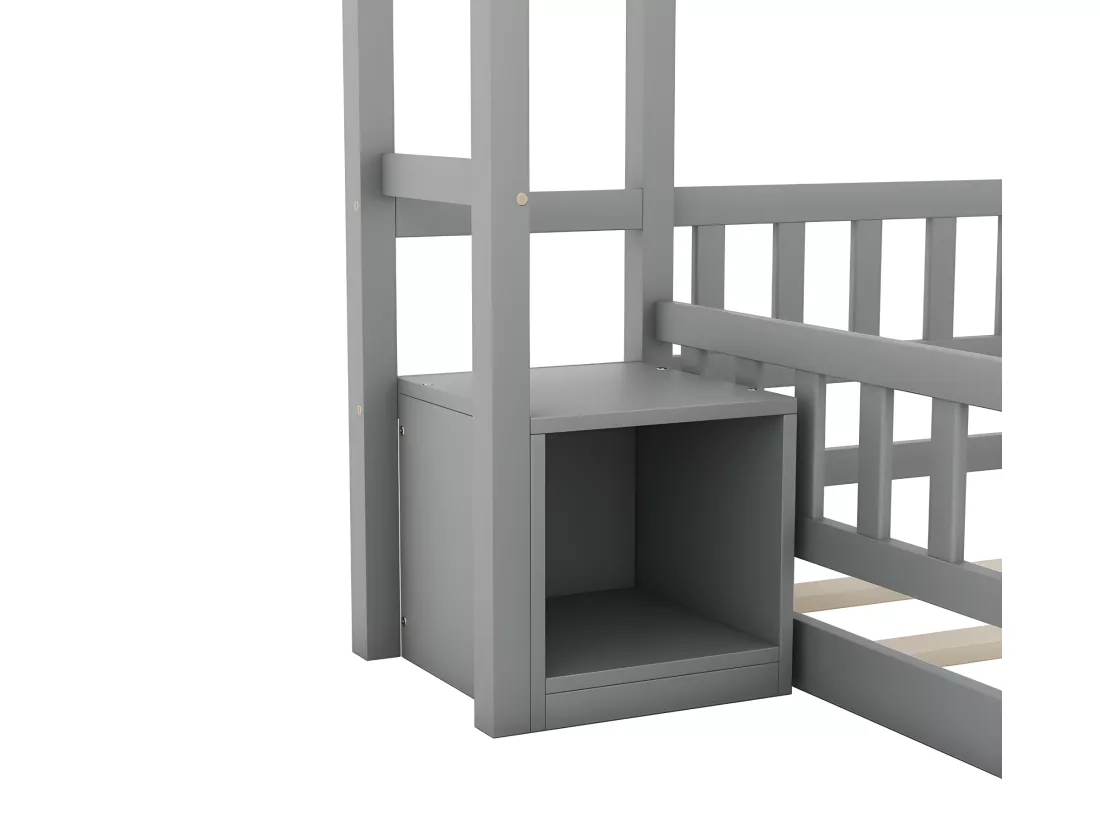 Lit enfant 140x200cm avec une table de chevet et barrières de sécurité - sommier à lattes - Gris