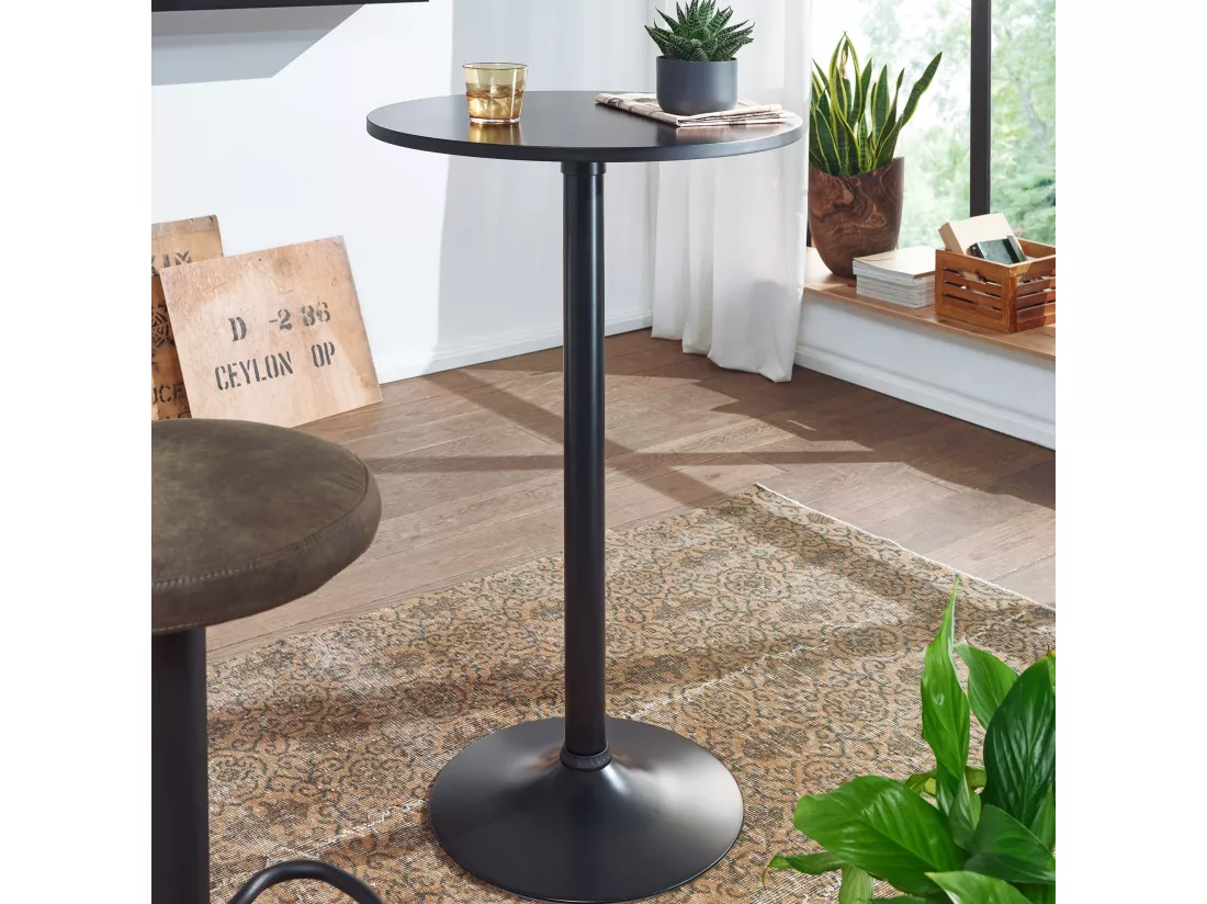 table de bar table haute noire Ø 60 cm table bistrot métal / bois table ronde
