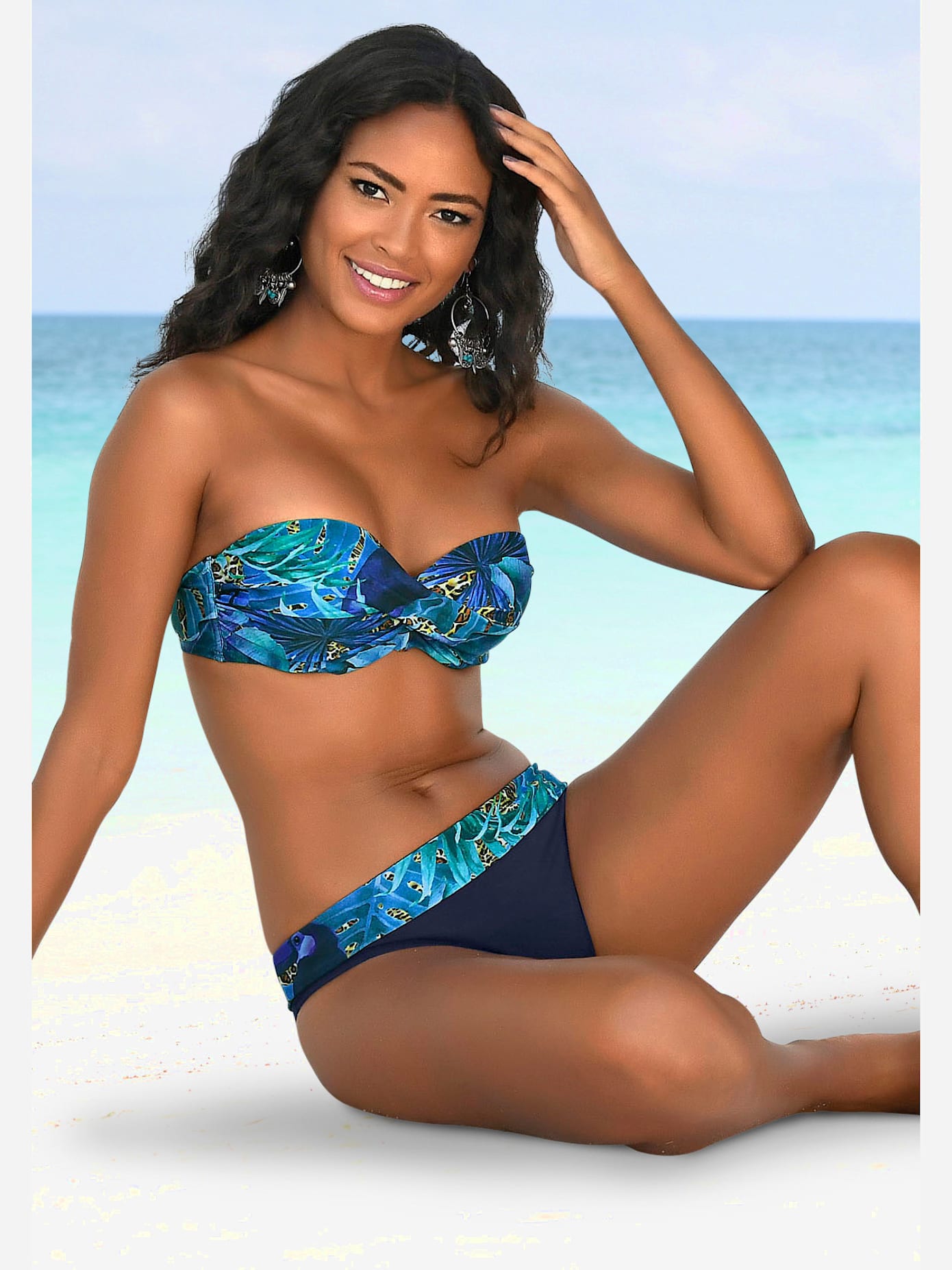 Maillot de bain bandeau à armatures aspect jungle