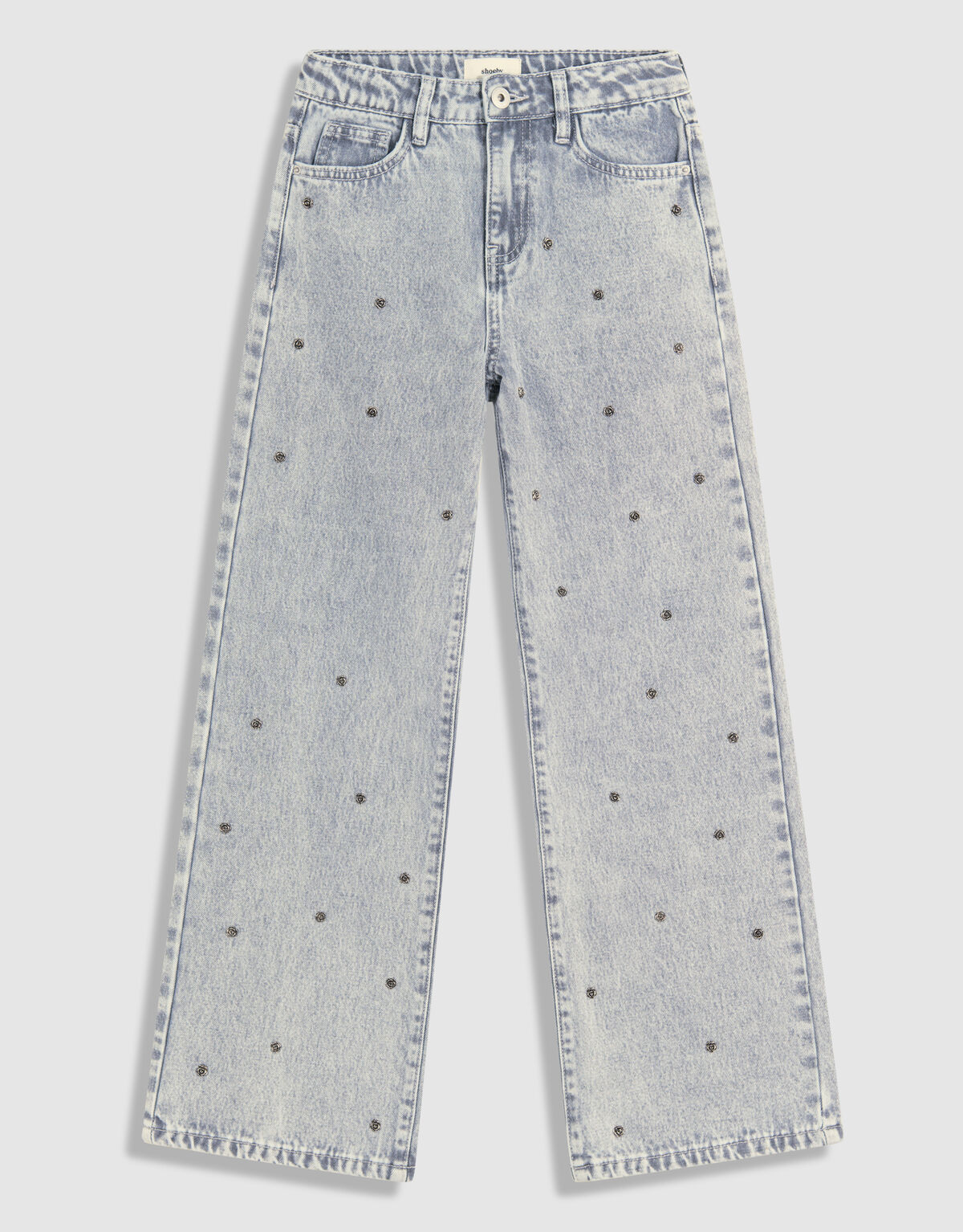 Rose Stud Wide Leg Fit Jeans Lichtgrijs