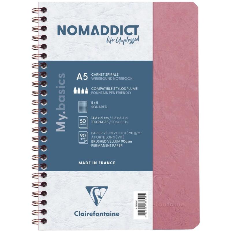 Cahier reliure intégrale Age Bag A5 100 pages petits carreaux - Rose antique