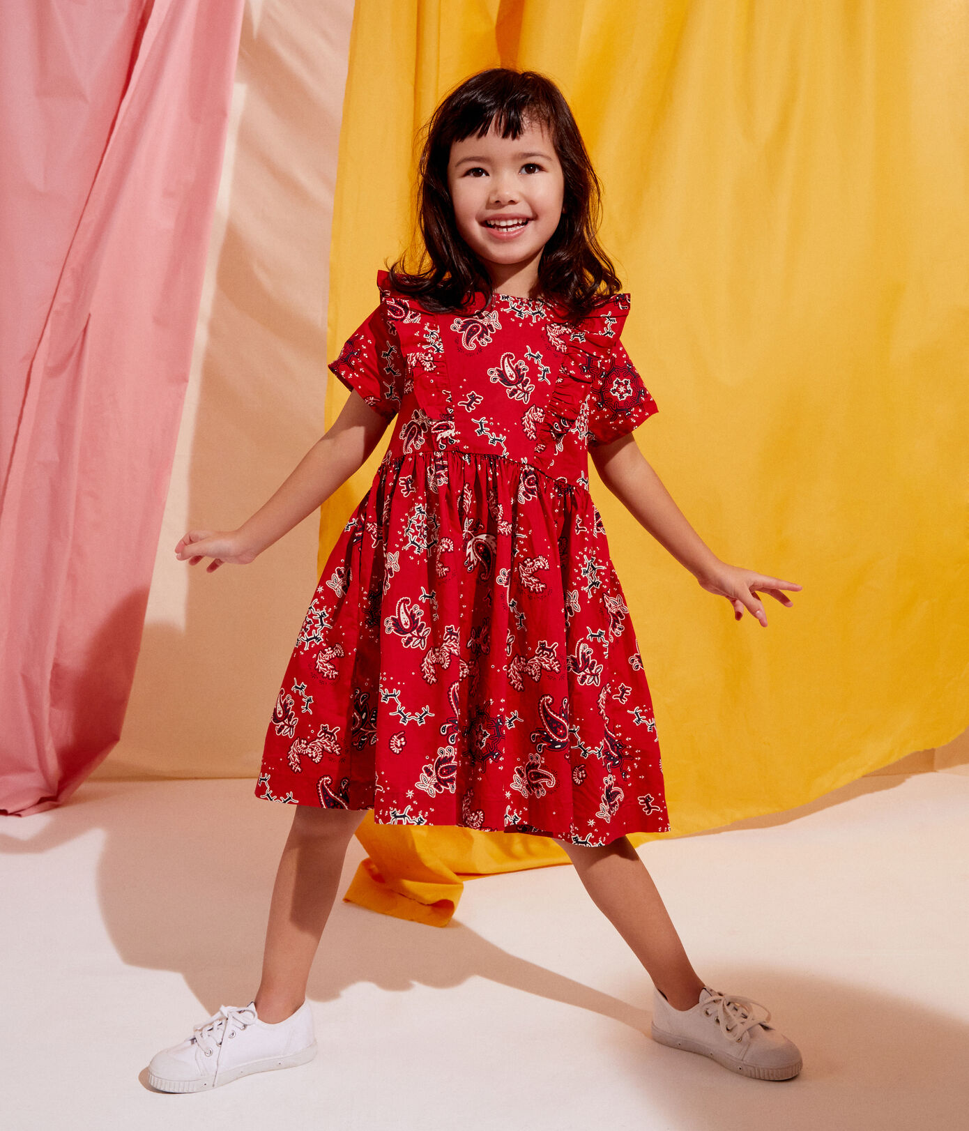 Robe manches courtes en popeline enfant fille
