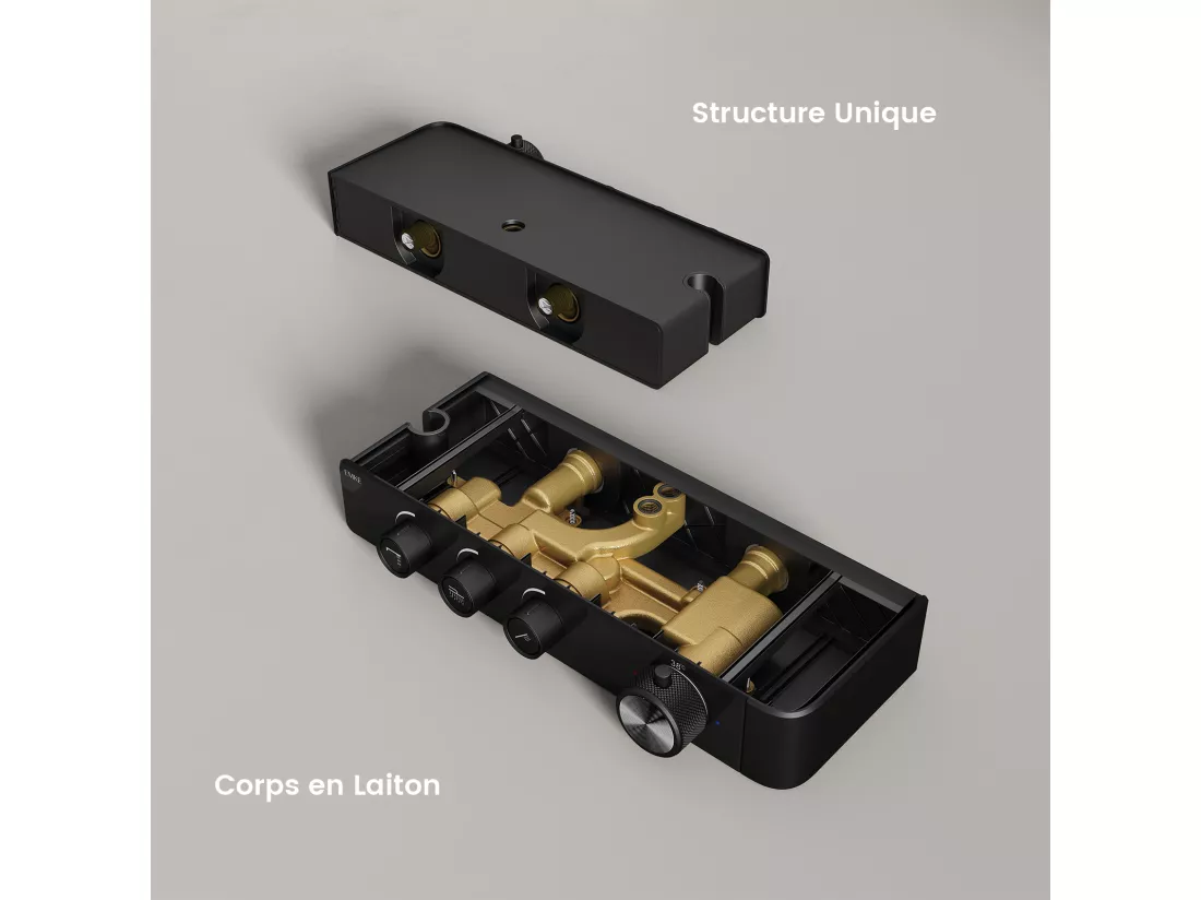 EMKE Colonne de douche Thermostat Noir, Régulation innovante du débit, douche à effet pluie de 26 cm, douchette à main avec 3 jets Système de douche