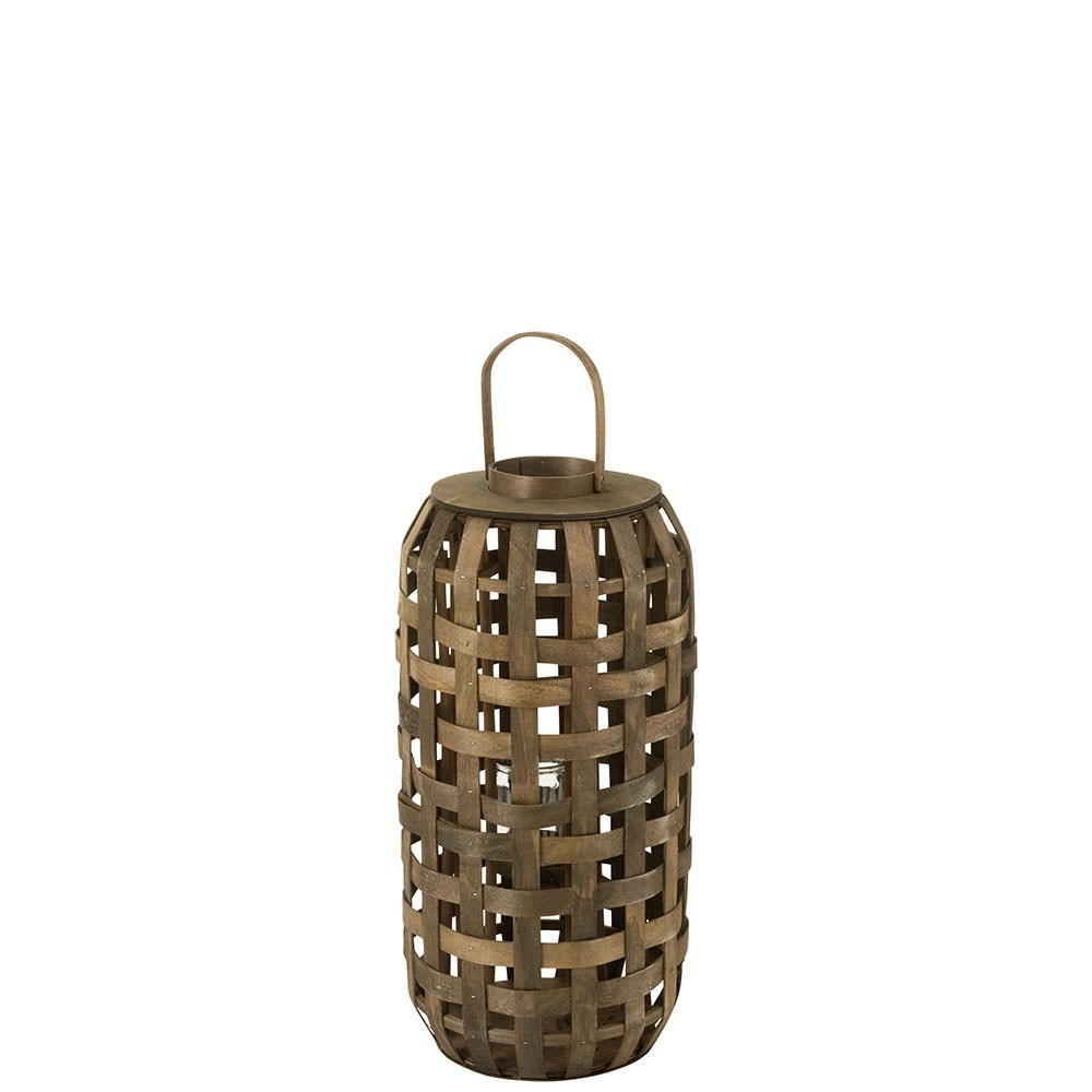 Lanterne cylindre bois marron foncé petit