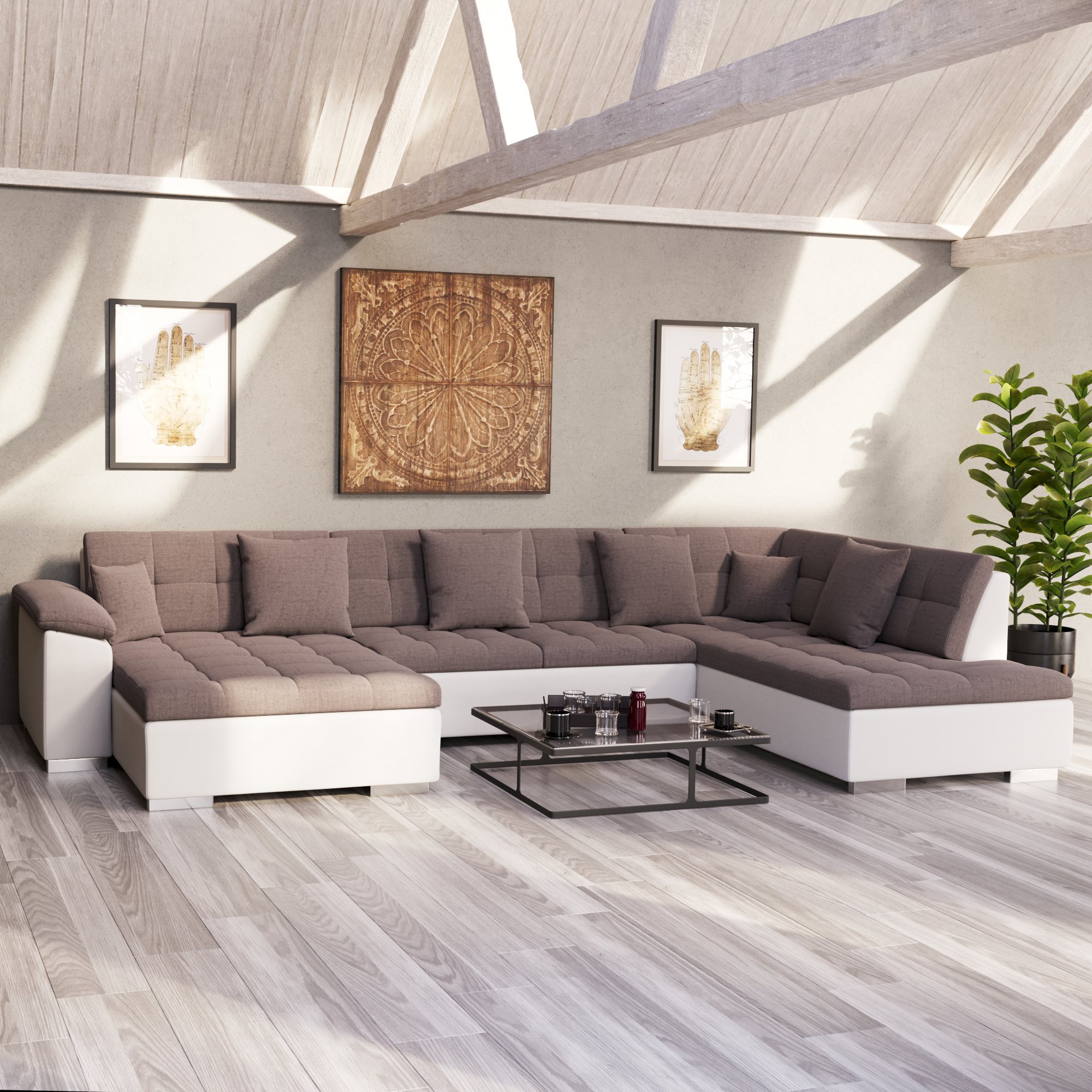 Ecksofa ARIA links taupe/weiss