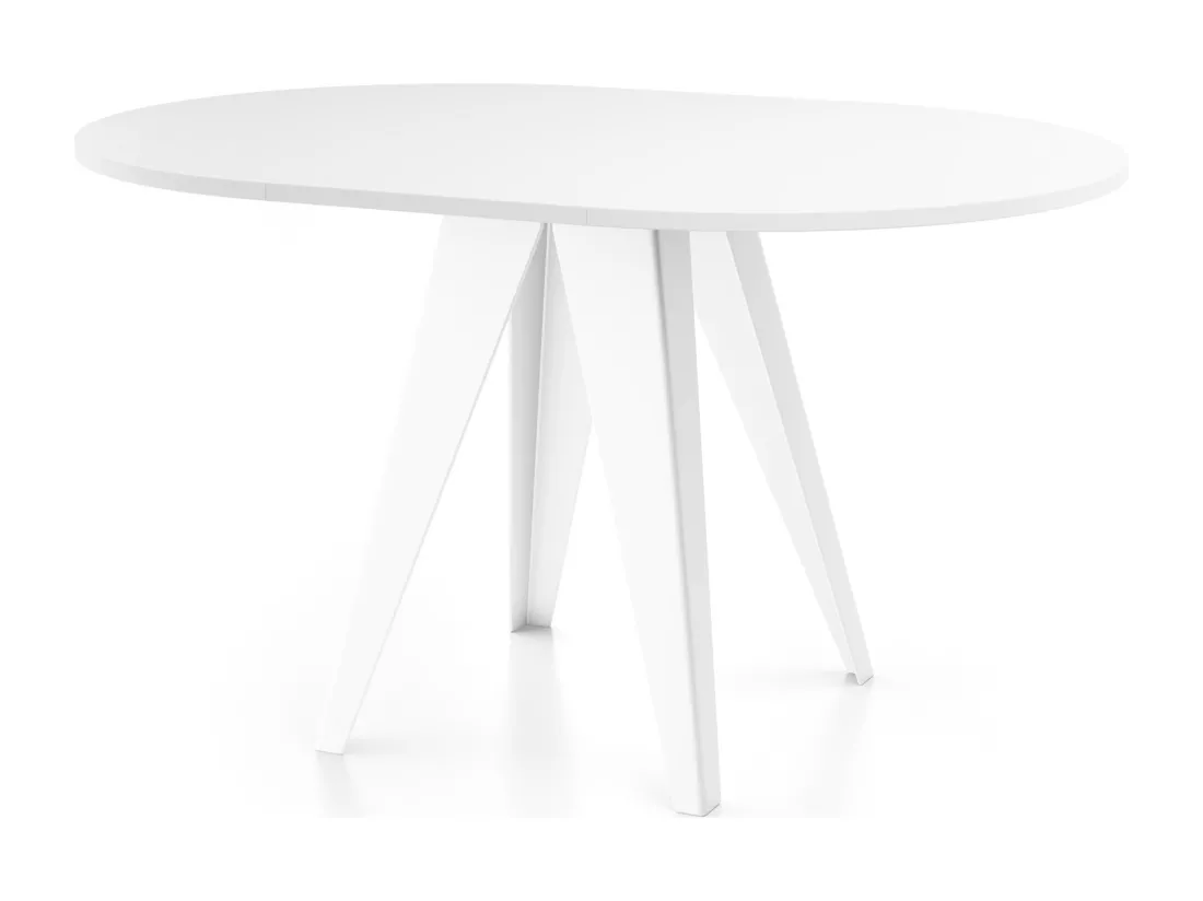 Table De Salle à Manger Ronde De Style Industriel - Moderne - Extensible De 100 Cm à 140 Cm - Pieds Métalliques Blancs - Compacte - Blanc
