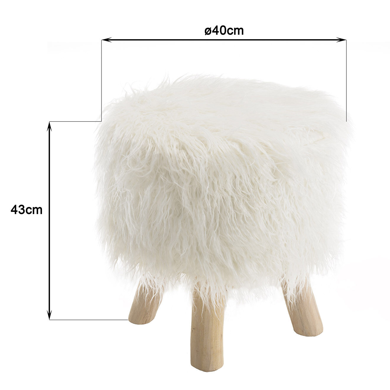 Macabane Tabouret rond en Fausse Fourrure Sacha ivoire - D.40x43 cm
