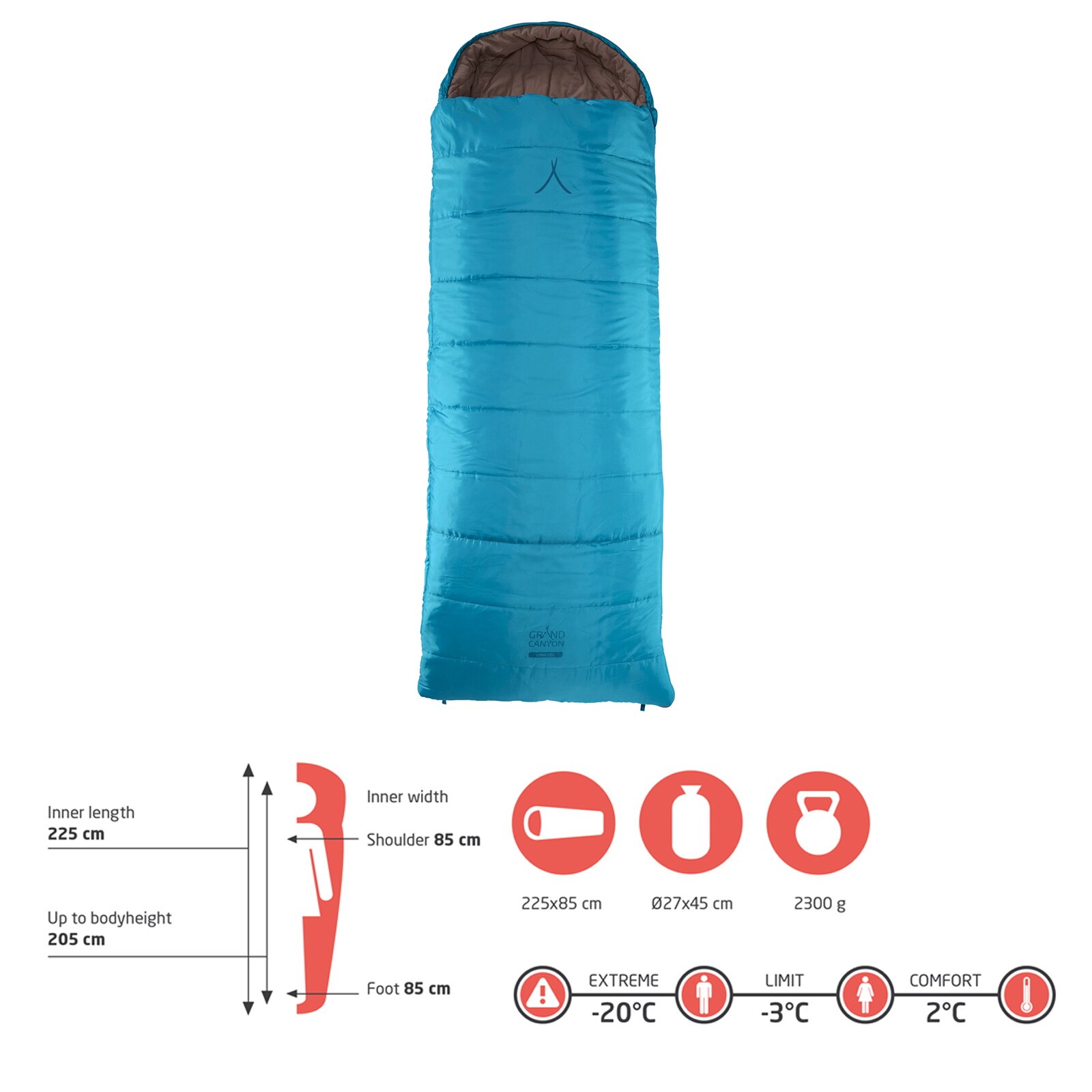 GRAND CANYON Decken Schlafsack Utah 205 XL Winter 3 Jahreszeiten 2,2m Lang -20°C Farbe: Caneel Bay