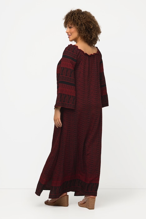 Kleid, Bordüren, A-Linie, V-Ausschnitt, 3/4-Arm