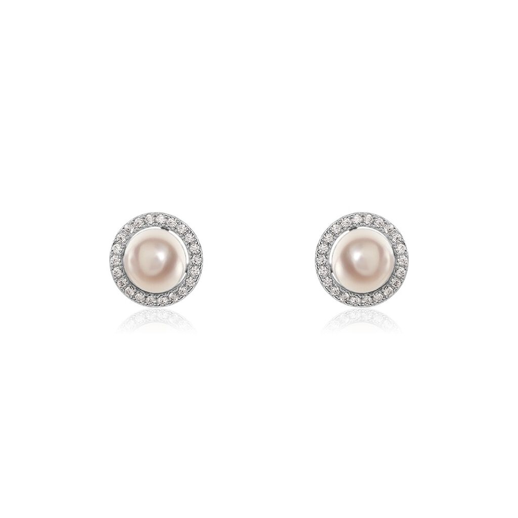 Boucles D'oreilles Puces Mathie Argent Blanc Perle De Culture Et Oxyde