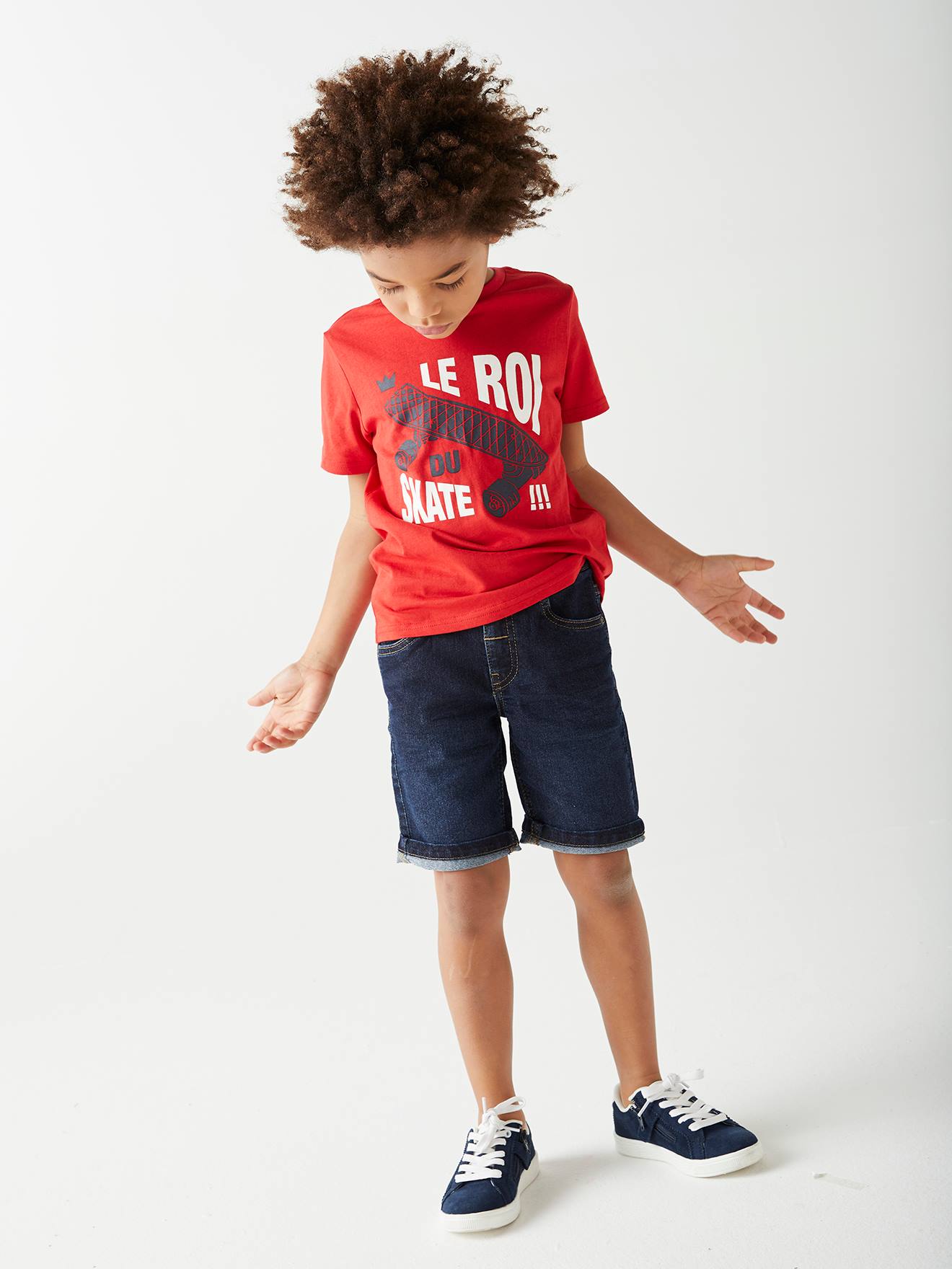 Bermuda jeans azul-escuro lavado para meninos
