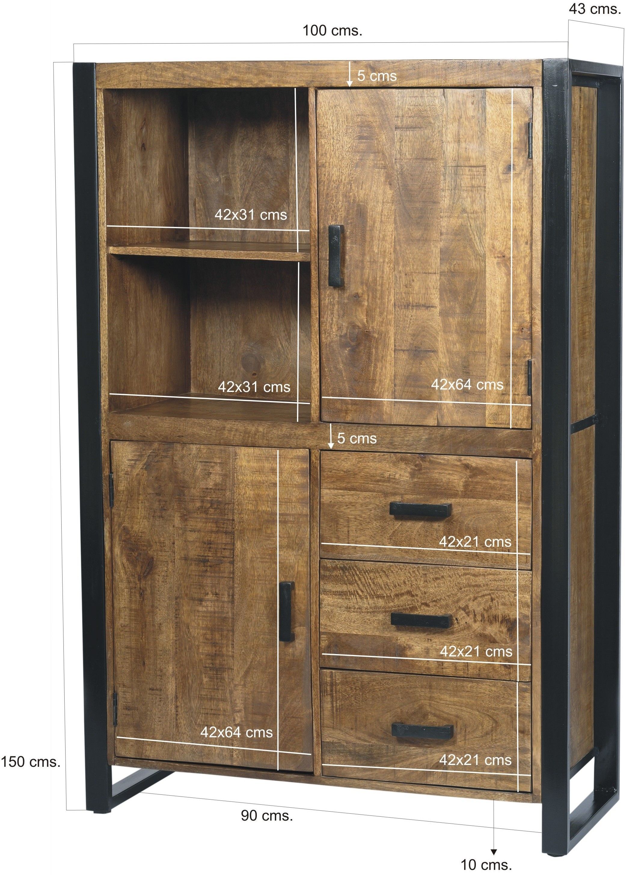 Bergkast Nairobi B100 x D43 x H150 cm