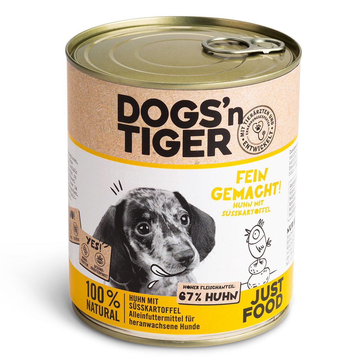 Dogs’n Tiger Junior, Welpen Premium Hundefutter, Nassfutter, Fein Gemacht, Huhn & Süßkartoffel