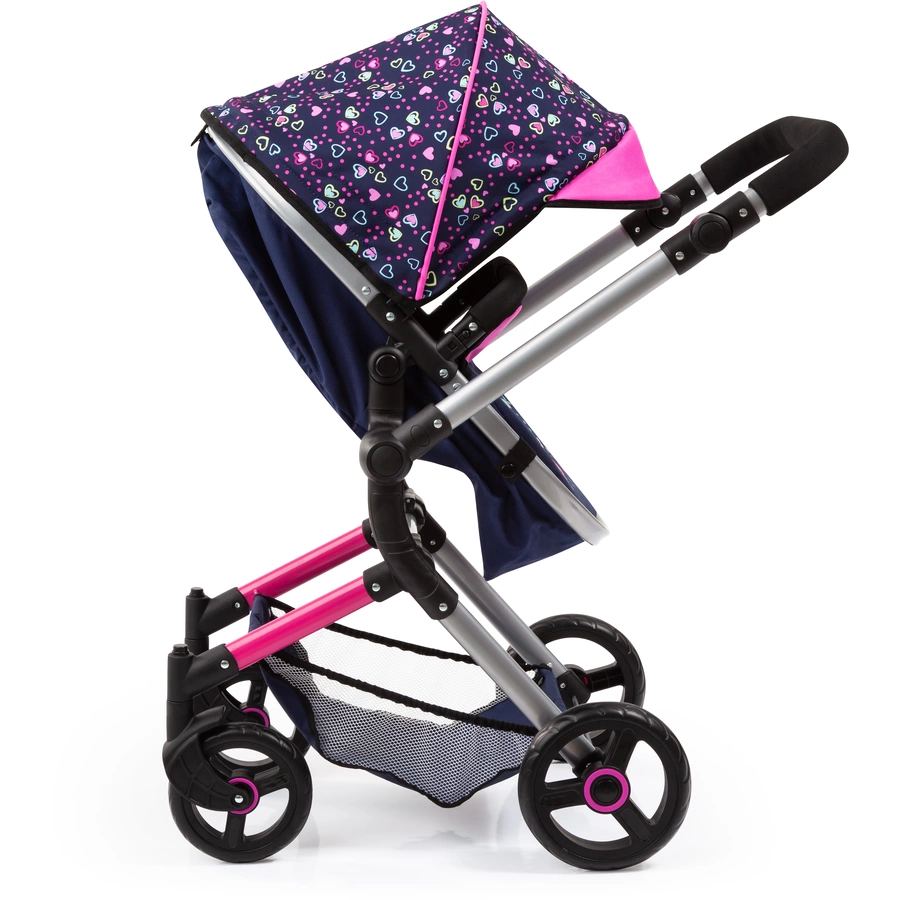 bayer Design Kombi-Puppenwagen Neo Vario herzchen blaupink mit Herzen und Meerjungfrau