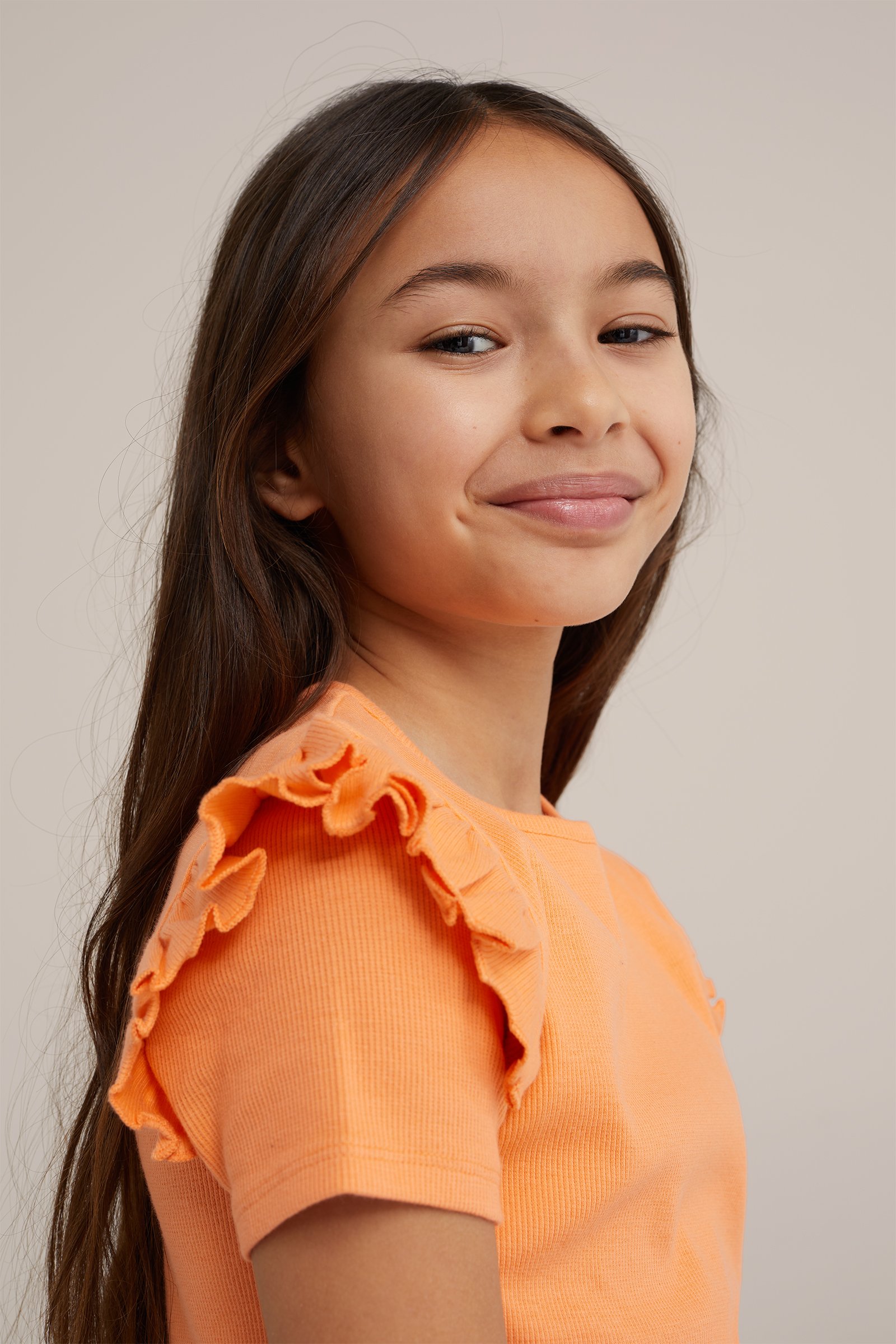 Meisjes T-shirt met ruches WE Fashion Oranje
