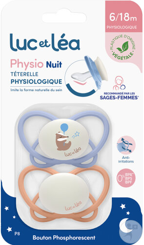Luc Et Léa Duo Sucettes Physio Nuit 6-18 Moins P8 2 Pièces