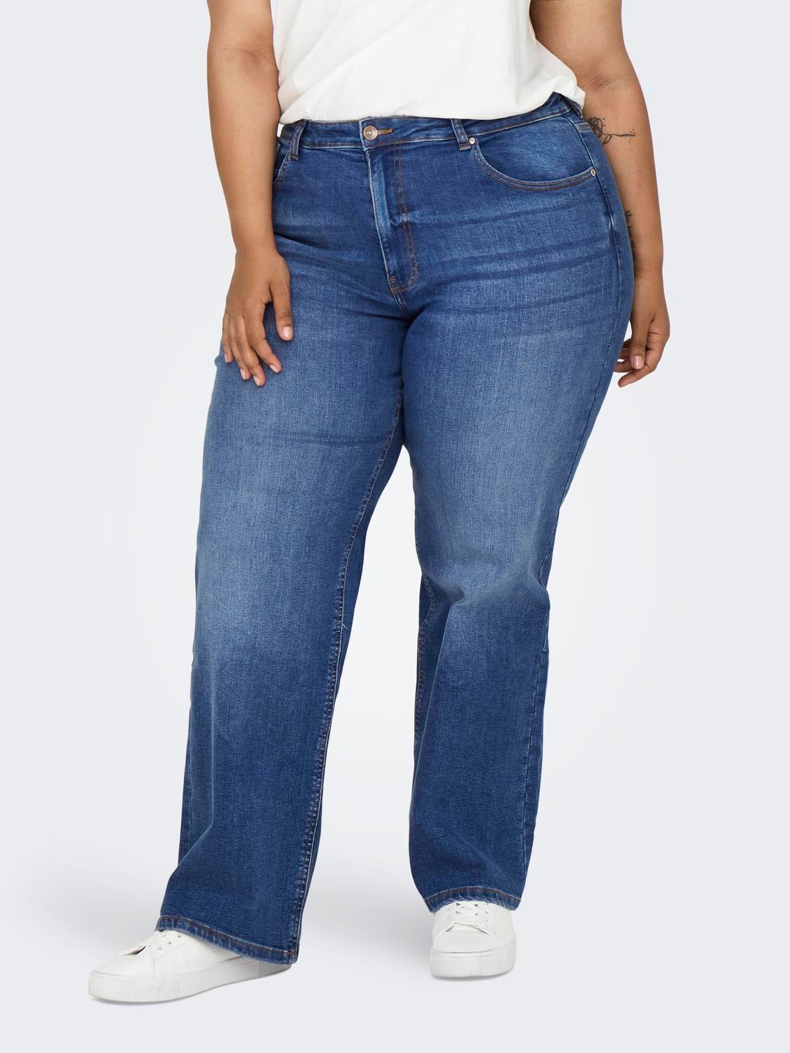 CARJUICY Hohe Taille Weiter Beinschnitt Jeans Medium Blue Denim