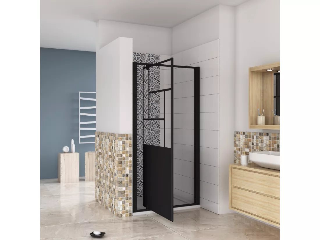 AICA porte de douche Noir 90x200cm,5mm verre securit,Paroi de douche avec porte pivotante,Robustesse et Design Moderne