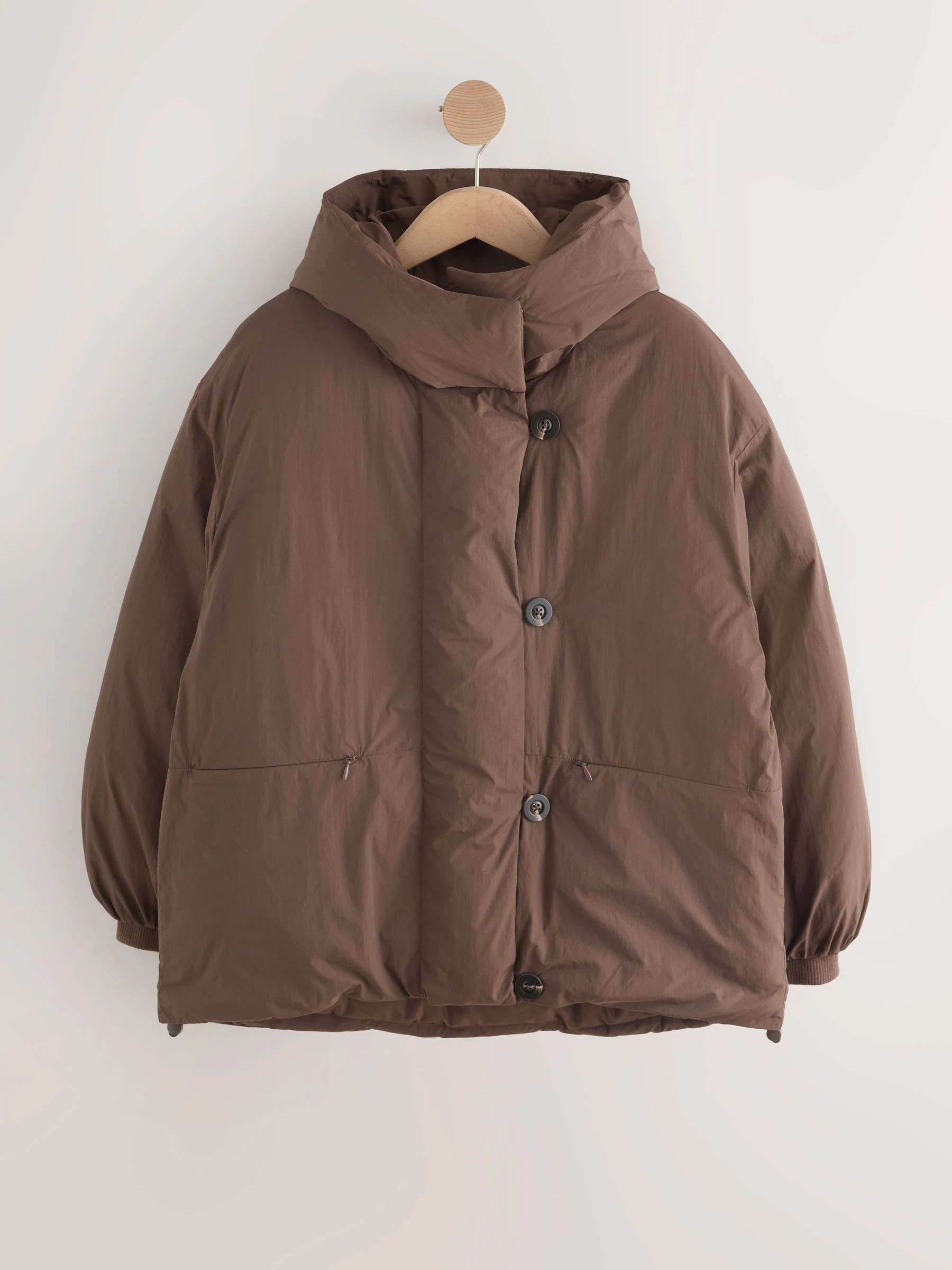 Chocoladebruin - Bubble Hem Padded Coat with Hood