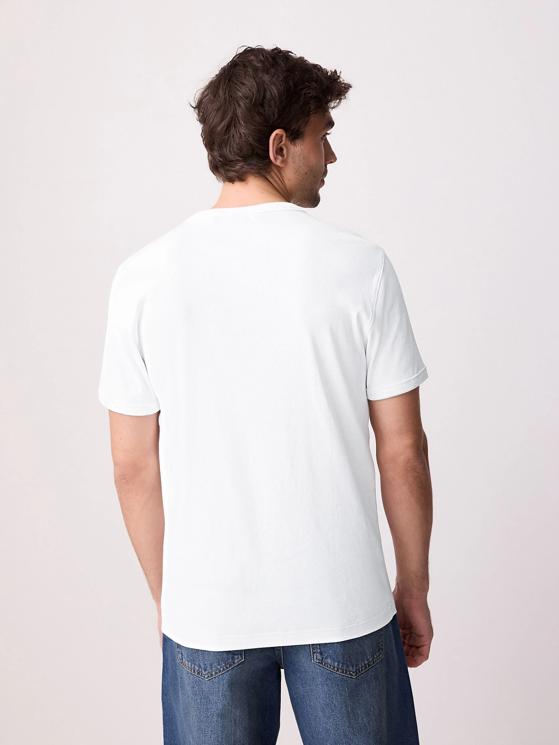 Wit - Geribd T-shirt met korte mouwen en ronde hals