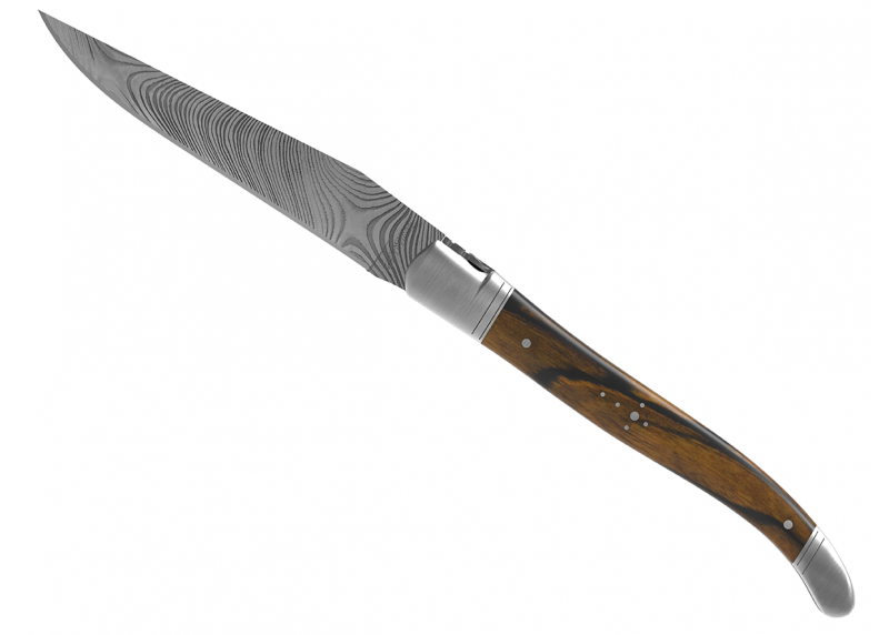 Couteau Laguiole collection damas avec un manche en bois d'ébène royal et 2 mitres en acier inoxydable