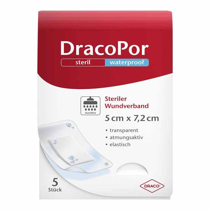 DracoPor waterproof Wundverband 5x7,2 cm steril, 5 St