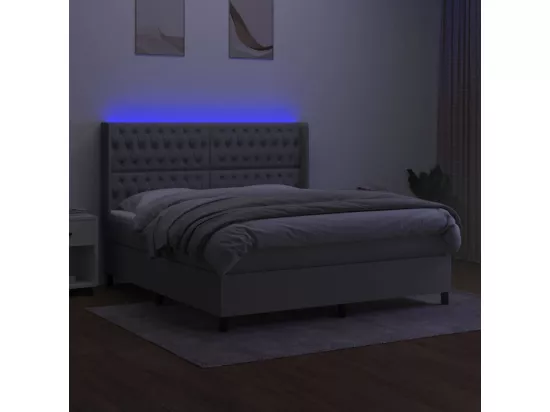 Sommier tapissier et matelas et LED Gris clair 180x200 cm Tissu