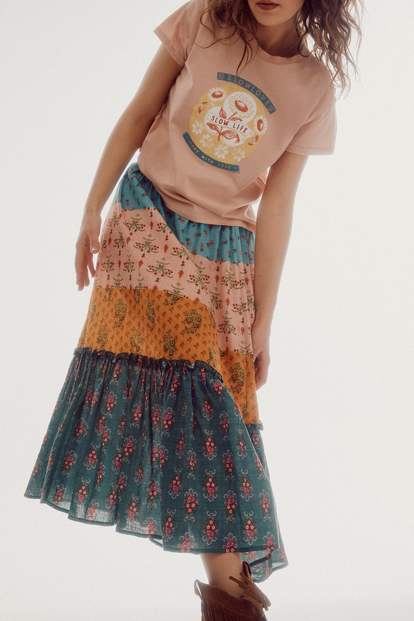 Saia midi estampada - Multicolorida