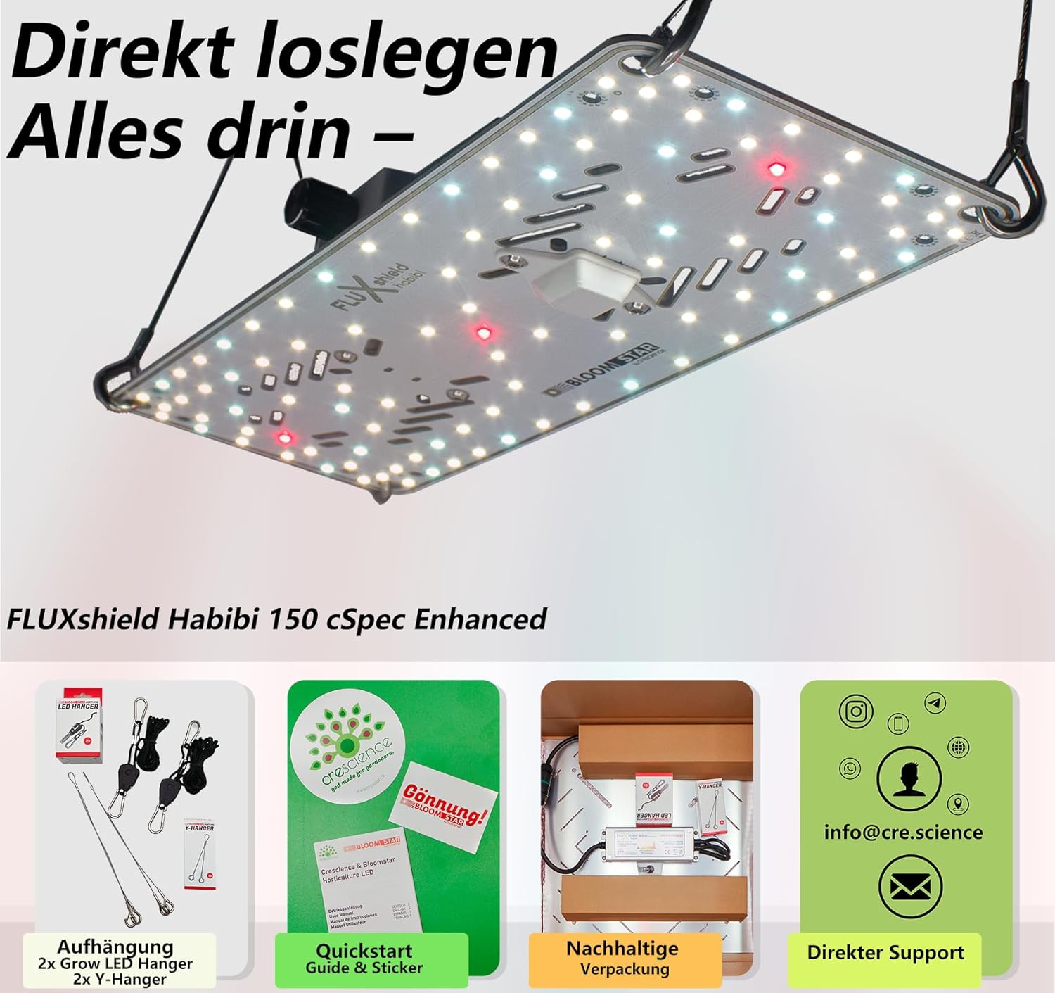 by Crescience FLUXshield Habibi 150 cSpec Enhanced dimmbare Vollspektrum Grow Pflanzenlampe, 55W, made in Deutschland, mit hochwertigen LED Chips, Netherlands Amsterdam,für Fläche 40-60 cm²