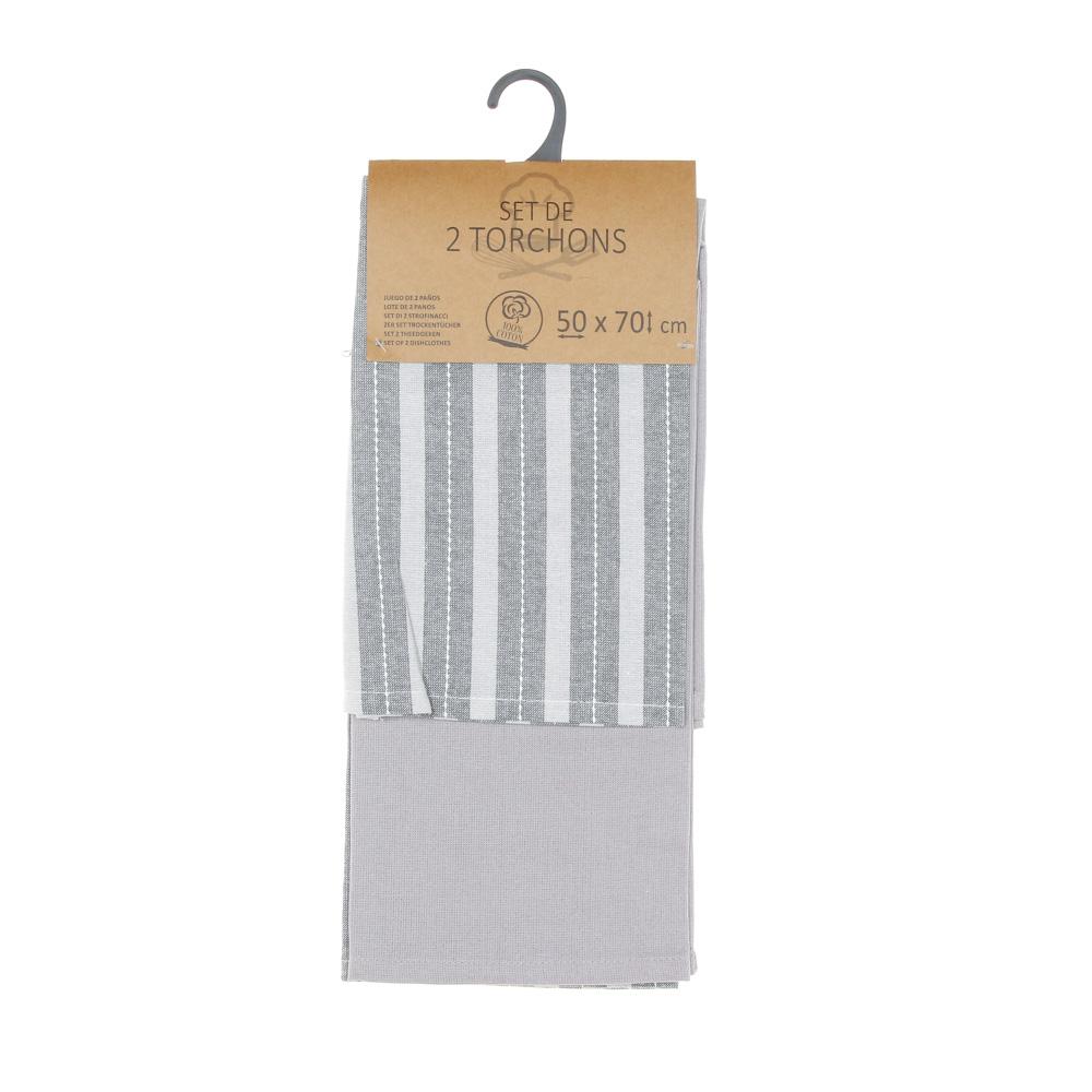 NO MARK Set 2 Torchons Gris/Blanc Charlize 50x70cm