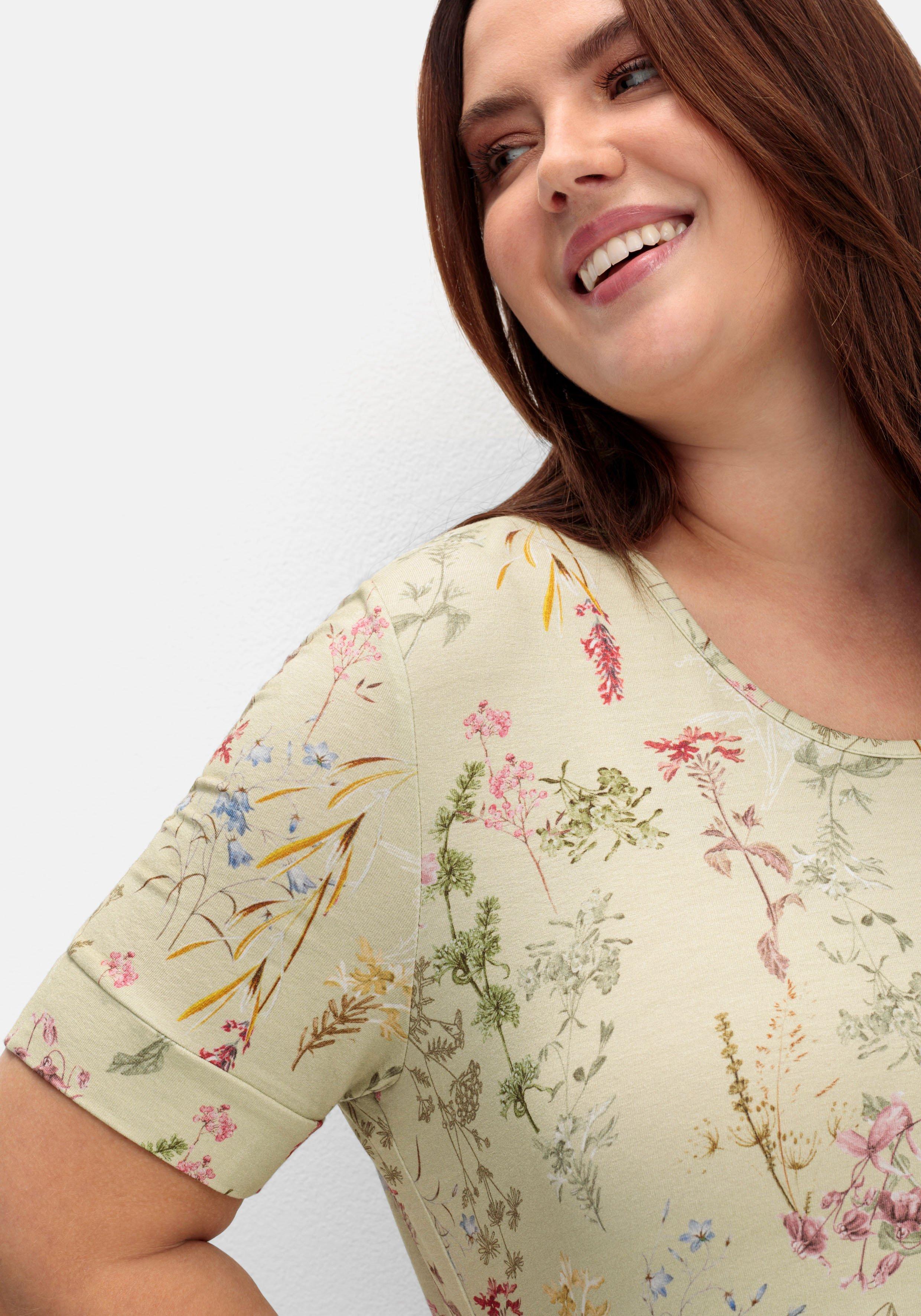 Knielanges Jerseykleid mit Blumenmuster