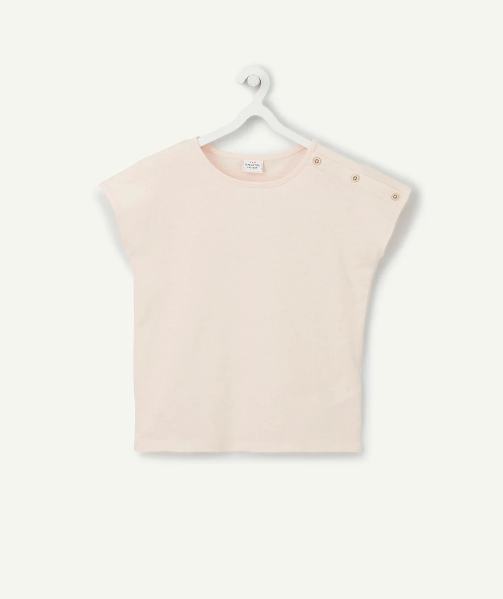 T-SHIRT FILLE ROSE EN COTON BIO AVEC BOUTONS PAILLETÉS