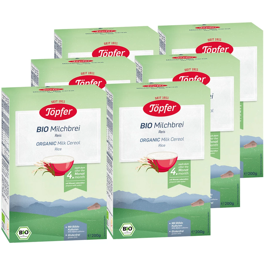 Töpfer Bio Milchbrei Reis 6 x 200 g nach dem 4. Monat