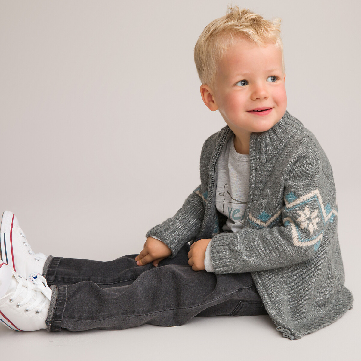 LA REDOUTE COLLECTIONS<br>Cardigã com zíper e gola alta, estampa jacquard
