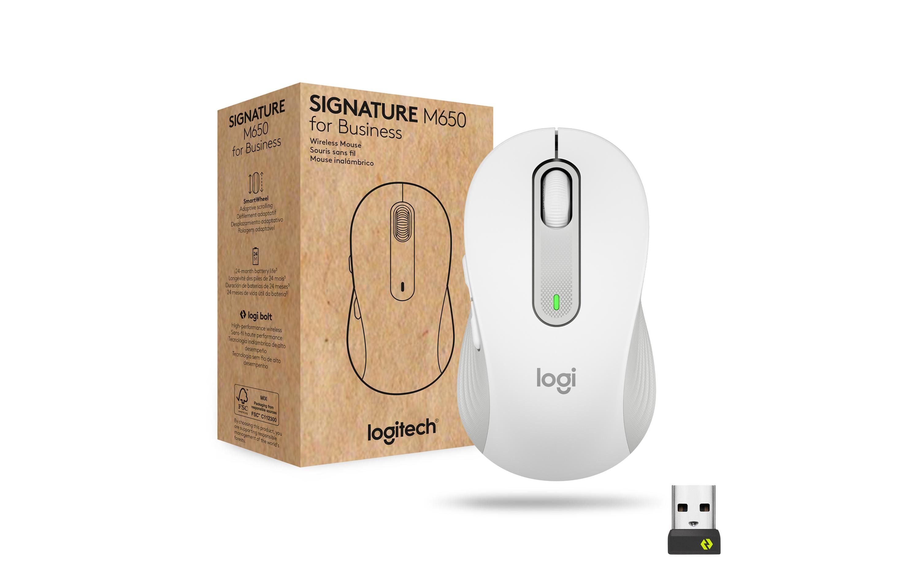Maus Signature M650 for Business WeissPräzise Wireless-Maus mit «Logitech SilentTouch»-Technologie