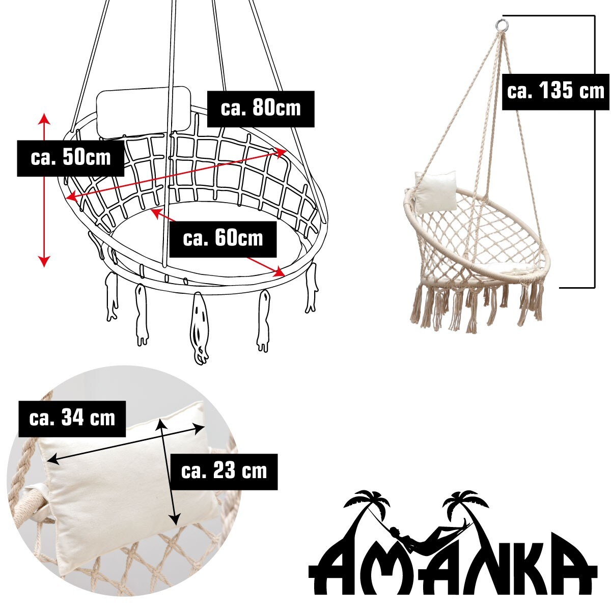 Hängesessell AMA-121 Makramee Rund