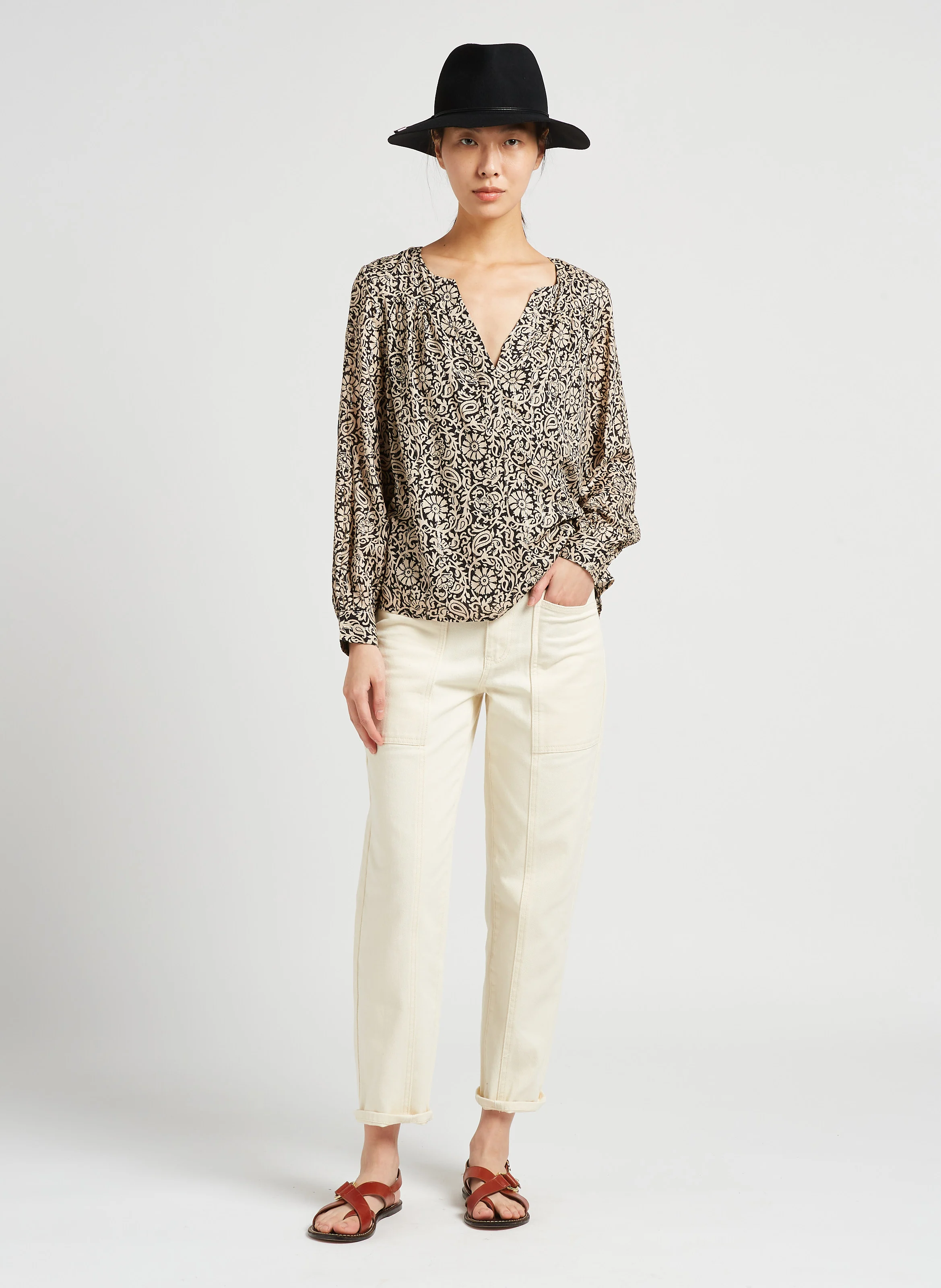 Jean droit en coton| Beige