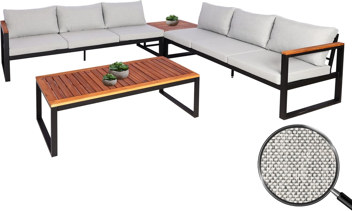 Mendler Garten-Garnitur HWC-L26, Gartenlounge Lounge-Set Sitzgruppe Sofa, Metall Akazie Holz MVG-Zertifiziert - hellgrau