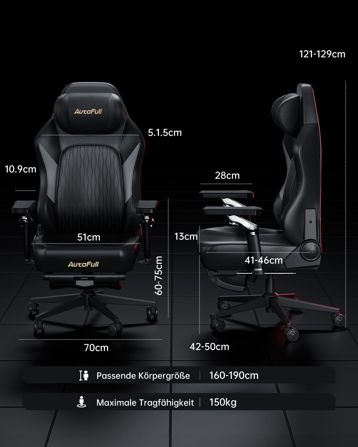 AutoFull M6 Pro 2.0 Gaming Stuhl | Weltweit erster Gaming Chair mit Belüftung & Heizung, 6D-Armlehnen, Dynamischer Lendenstütze & Fußstütze | Playseat für Gaming & Büro (Schwarz)