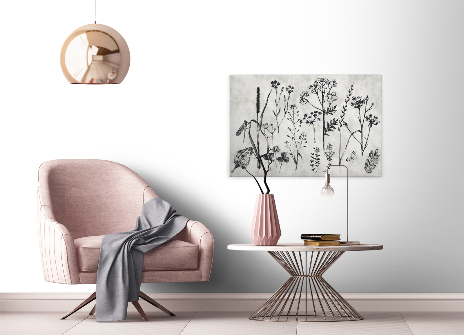 Leinwandbild WILDBLUMENWIESE - grau-schwarz - 90x60 cm