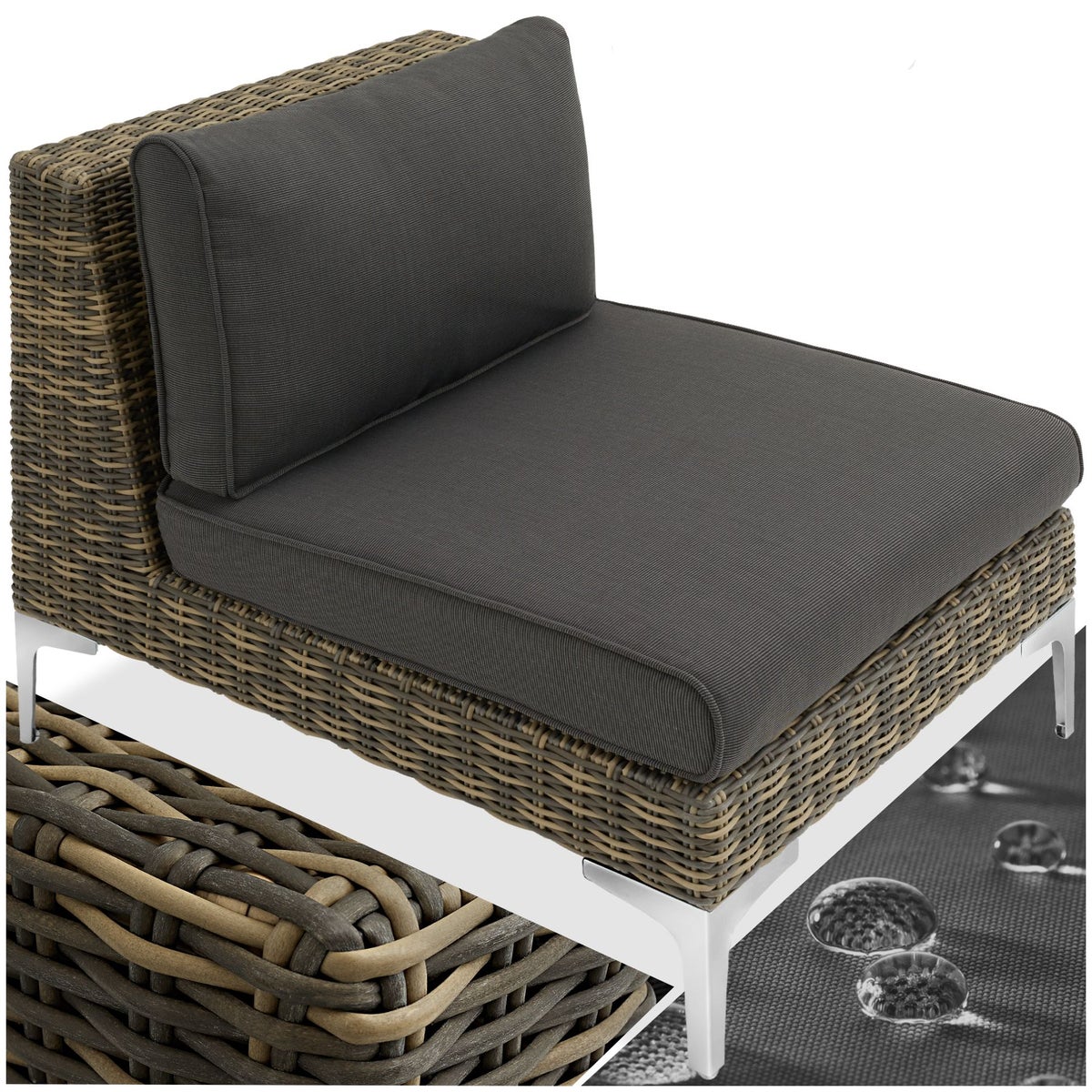 Modulaire rotanset tectake Villanova middenstuk met aluminium frame 69 x 89 x 72 cm