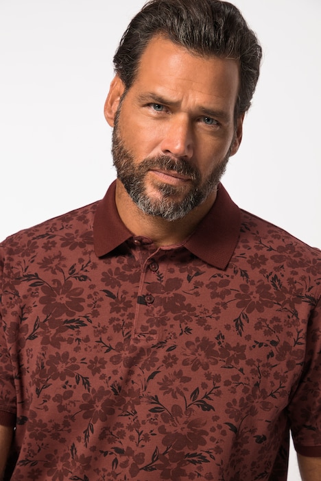 JP 1880 Poloshirt, Halbarm, Piqué, florales Muster, Vintage Look, bis 8 XL