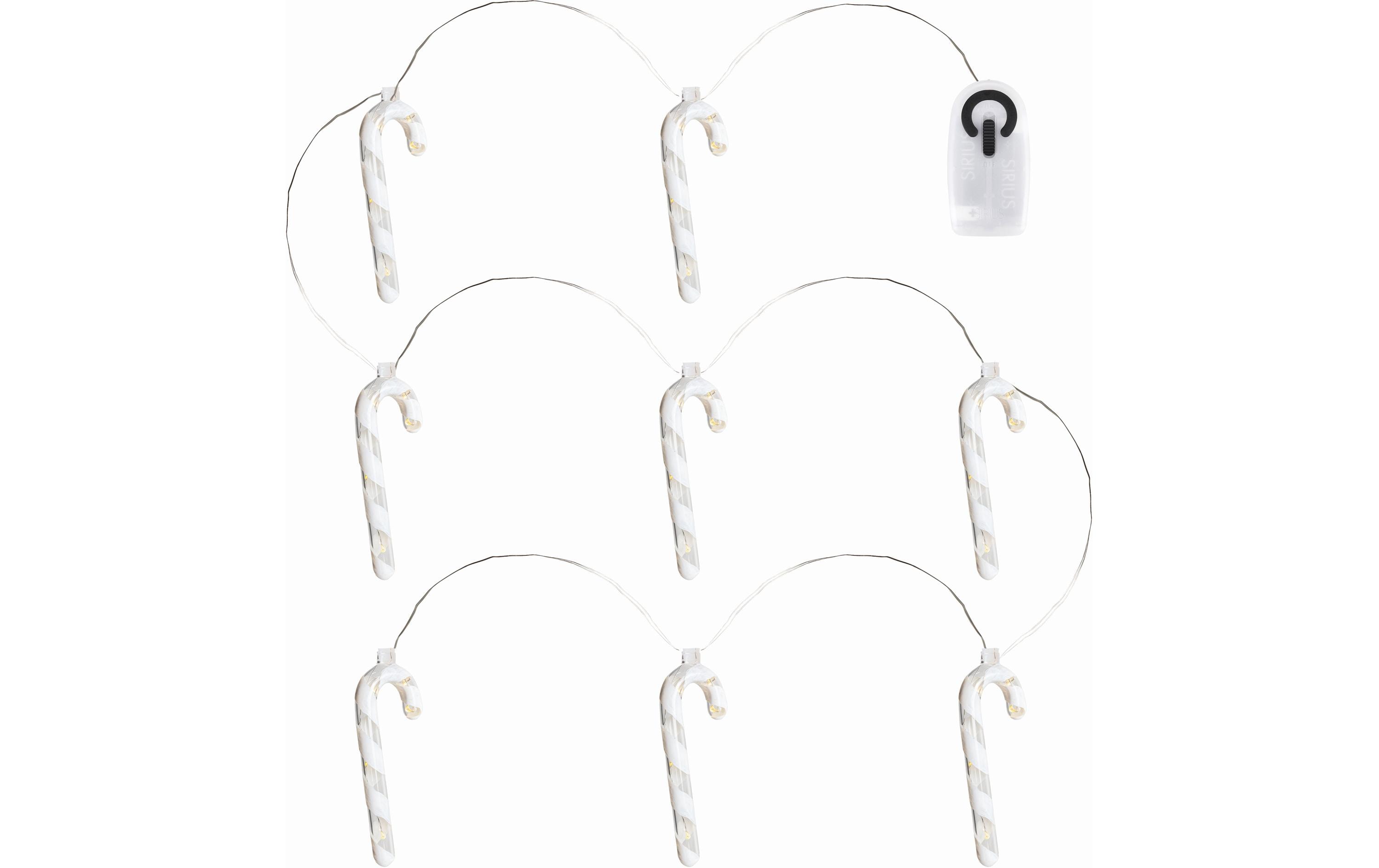 Weihnachtslichterkette Hannah Zuckerstange, 8 Lampen,WeissLichterkette mit 8 Lämpchen aus Glas