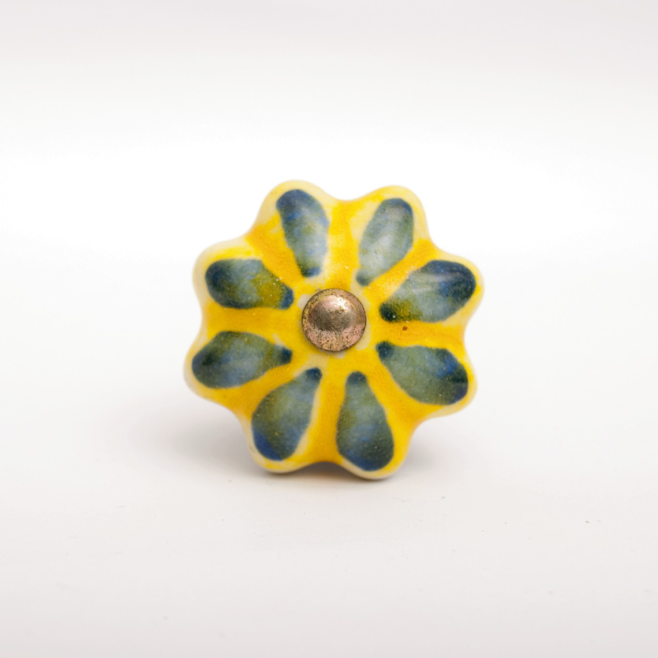 Keramik-Knauf 'Blume', grün-gelb, Ø 4 cm günstig bestellen