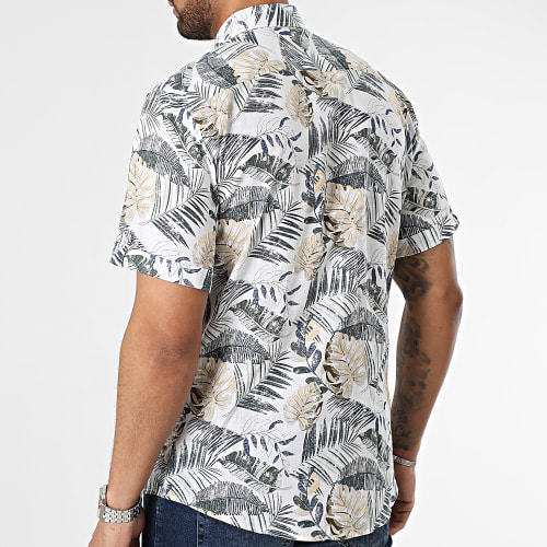 Chemise Manches Courtes Floral Blanc Beige