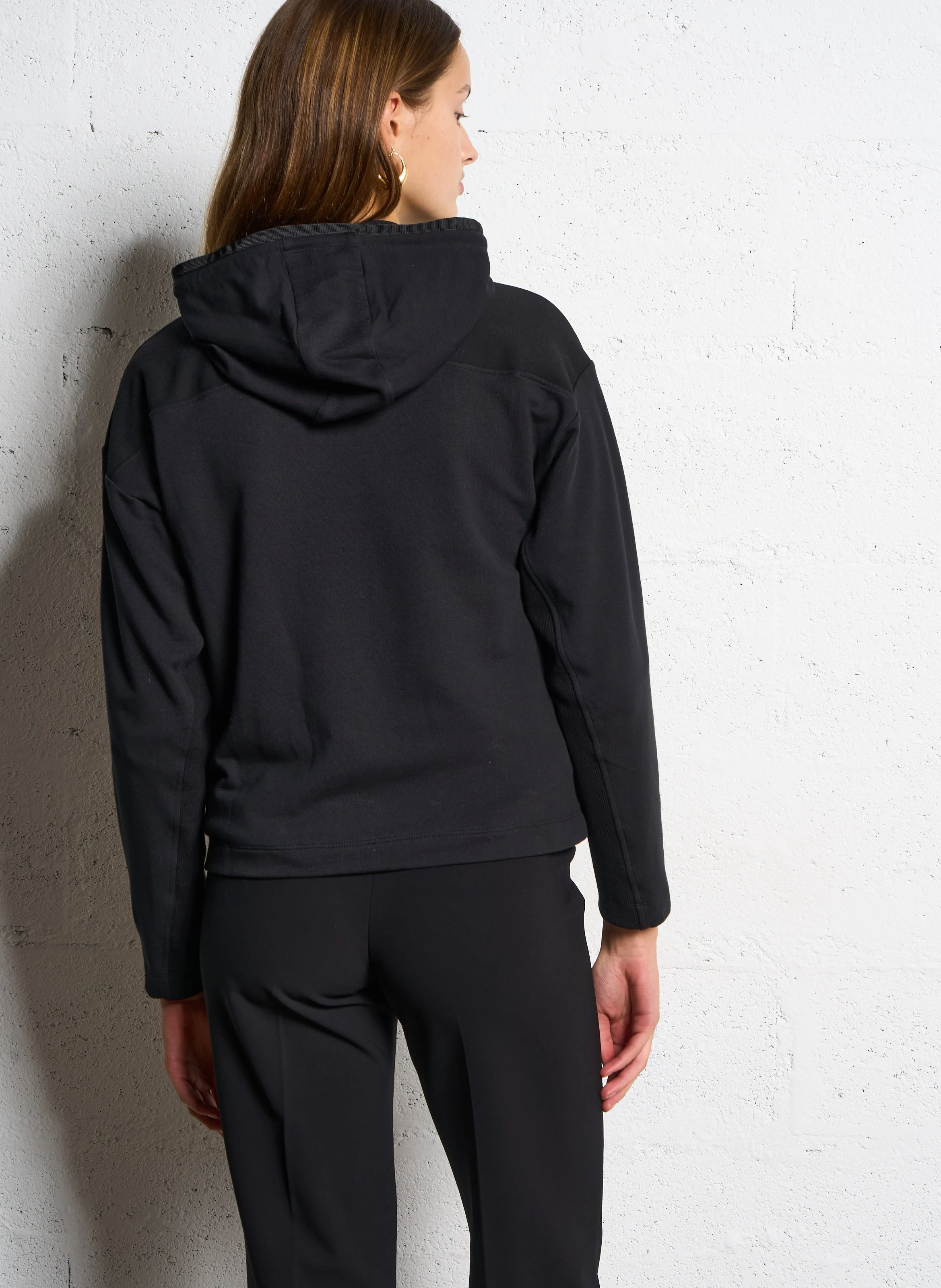 MABOIA - Gilet droit à capuche en coton mélangé | Noir