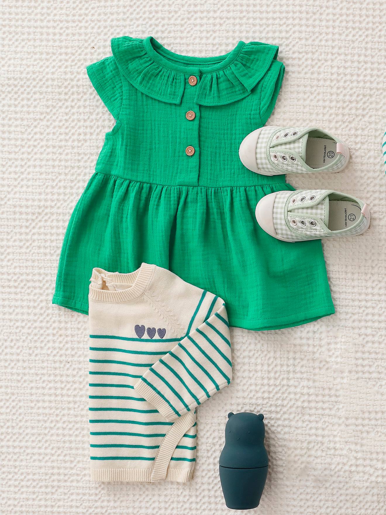 Vestido laranja para bebê com gola de chiffon de algodão