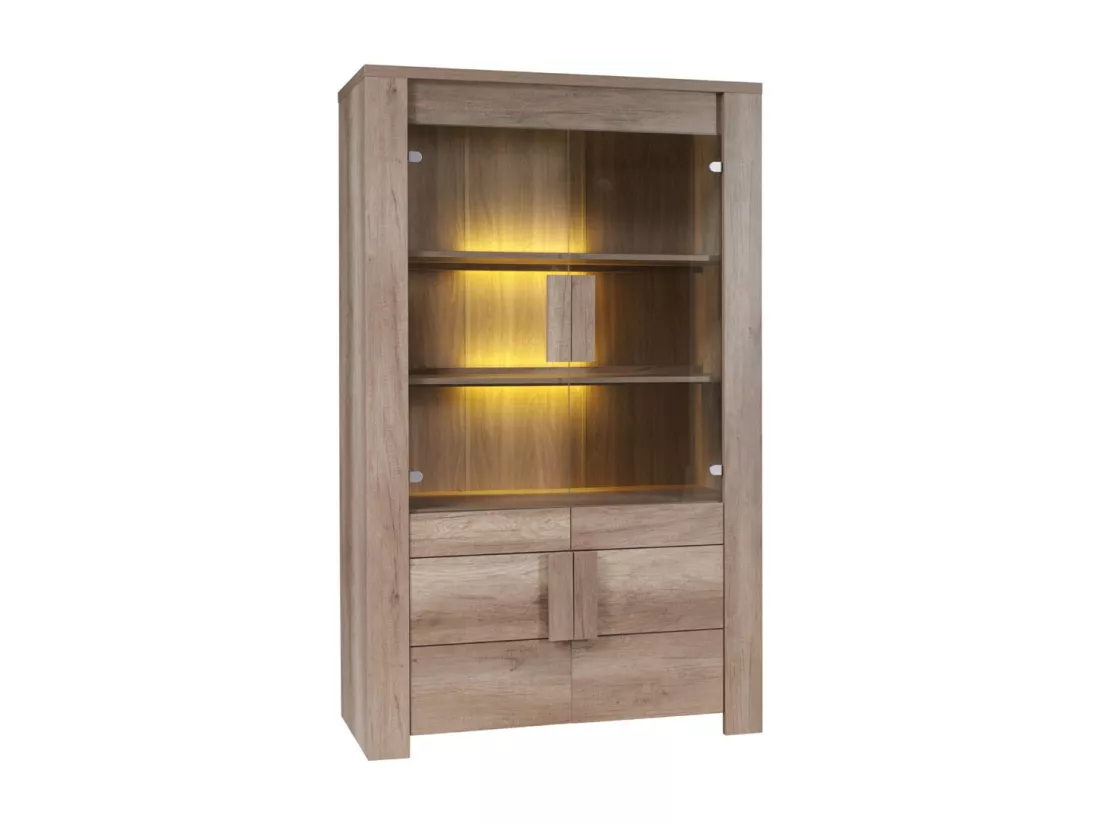 Grande vitrine 2 portes vitrées et 2 portes en bois - Collection FARRA - chêne clair