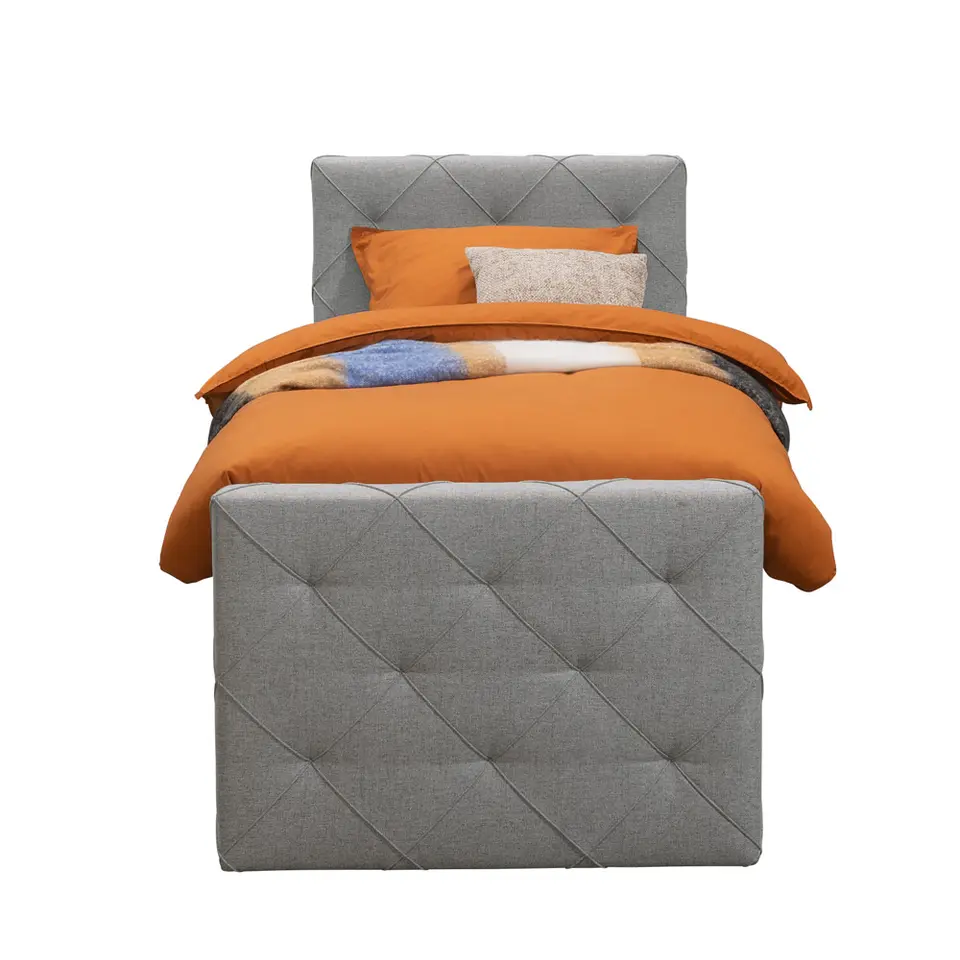Boxspring met opbergruimte en voetbord Liv geruit - lichtgrijs - 90x200cm